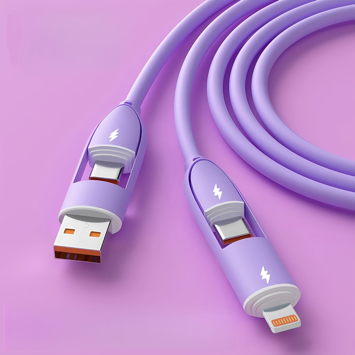 Câble de Charge Ultra-Rapide 4 en 1 – 66W, Type-C vers Lightning, Silicone | ZQJIL