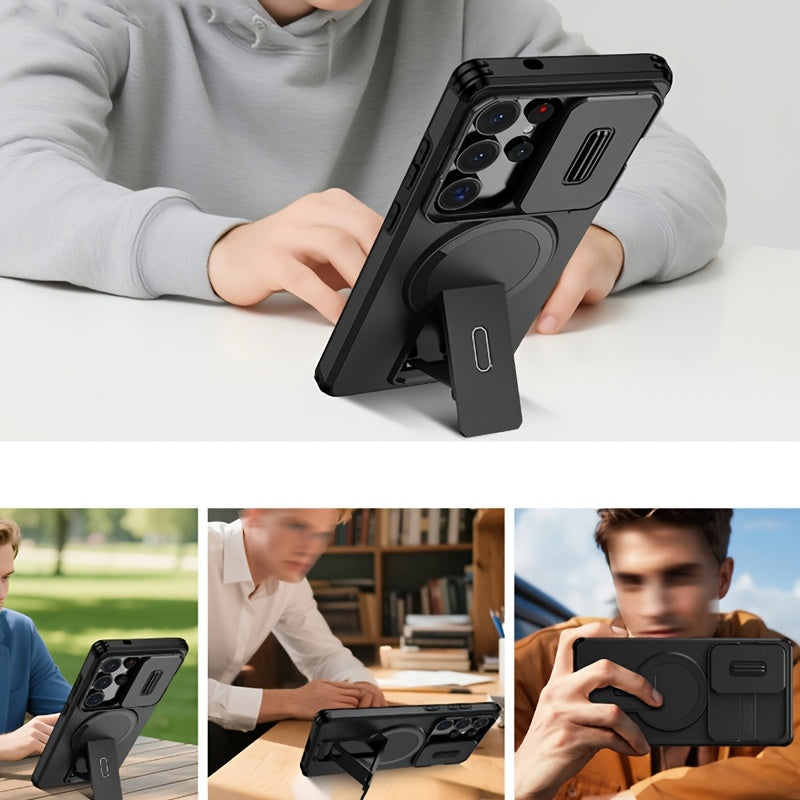 Coque Rigide PC Antichoc Samsung Galaxy - Support Integre, Compatible S23 S24 S25 Ultra Plus FE A16 A17 A56, 4 Coloris