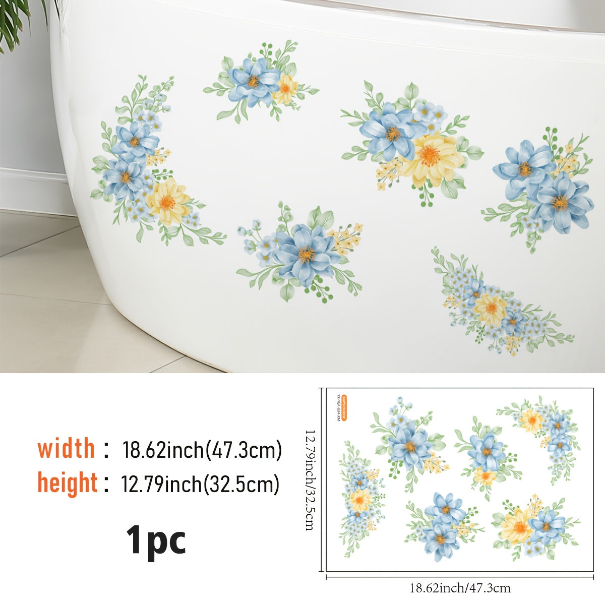 Sticker Autocollant Baignoire Lavabo Motif Floral - Vinyle, Facile a Poser, 4 Coloris, 32x47cm