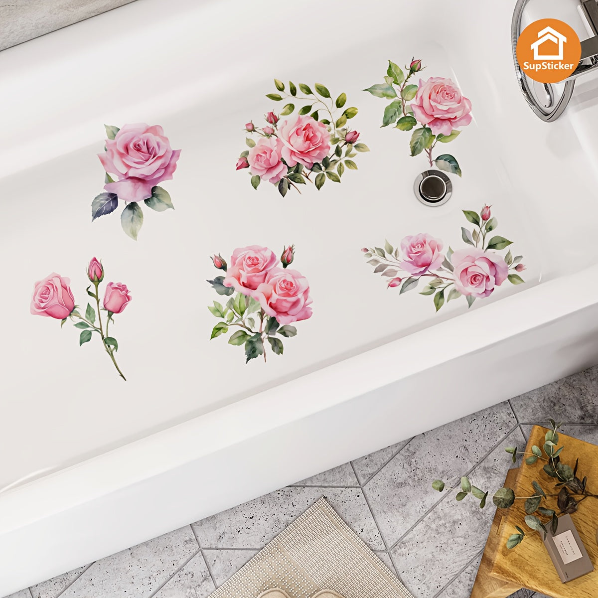 Sticker Autocollant Baignoire Lavabo Motif Floral - Vinyle, Facile a Poser, 4 Coloris, 32x47cm