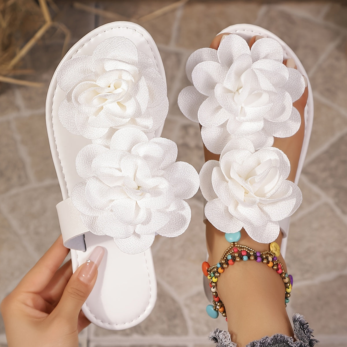 Sandales Plates Femme Elegantes a Fleurs - Style Tongs Confortables