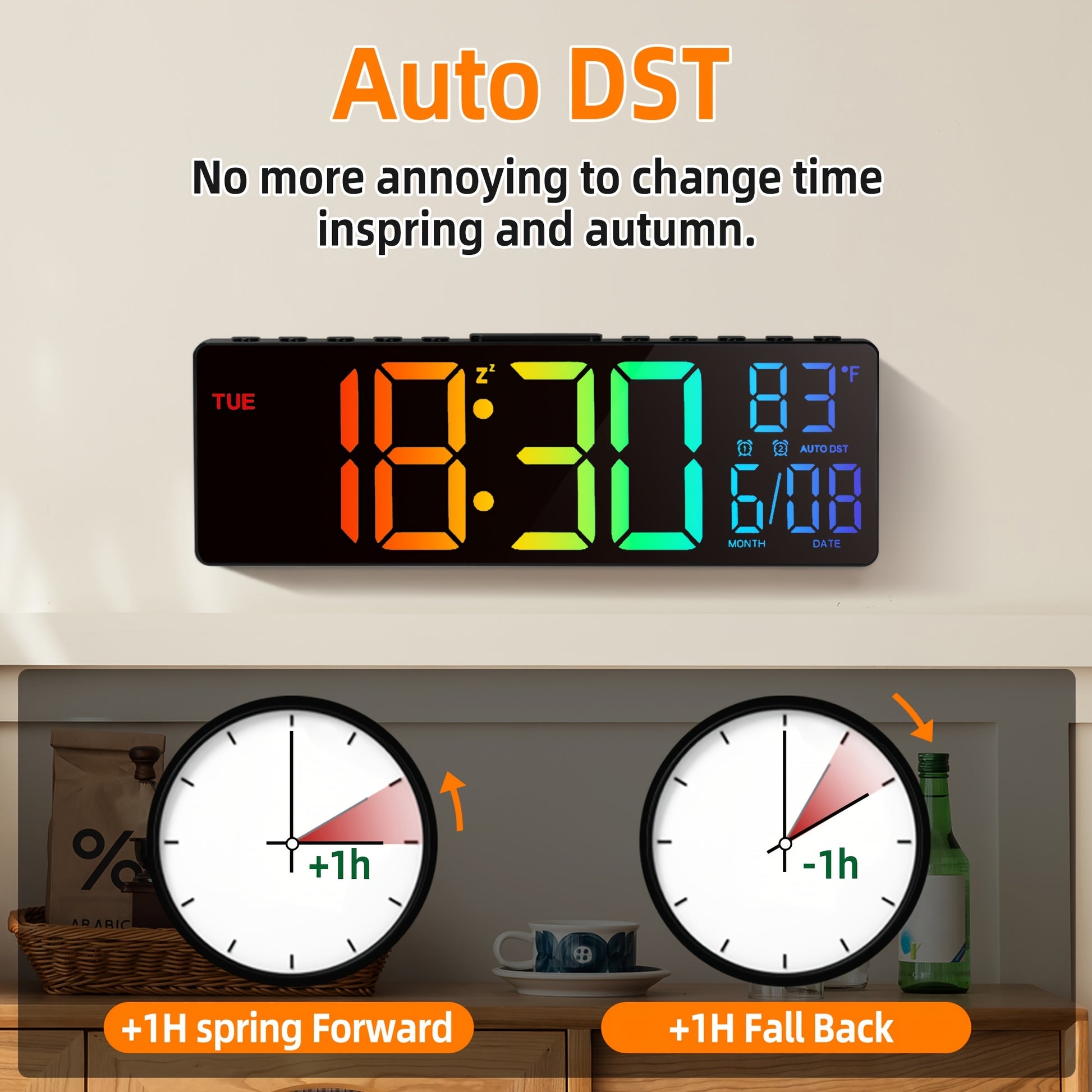 Grande horloge murale numérique avec télécommande, grand écran LED - Topdecheztop.fr