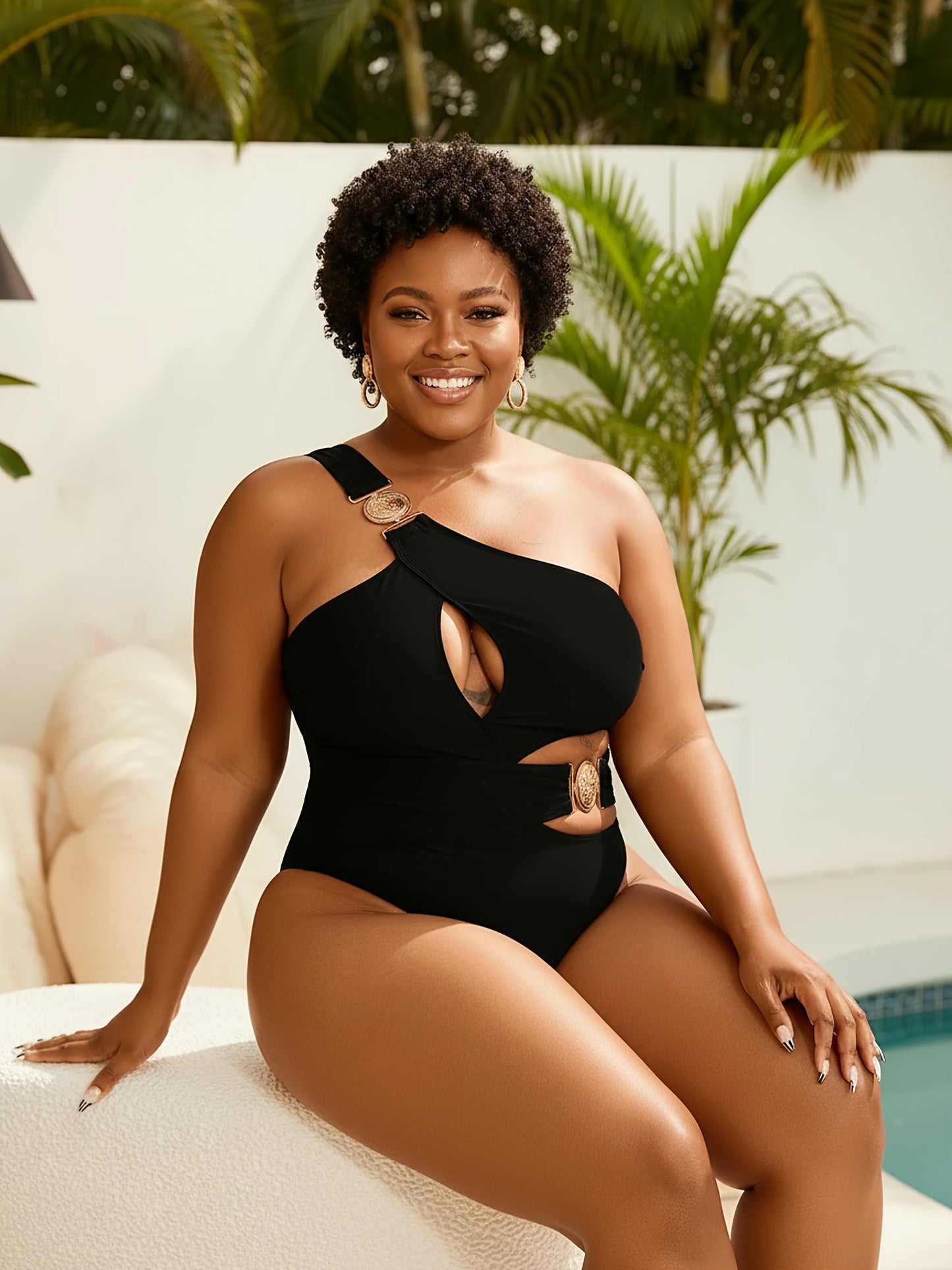 Maillot de Bain Une Piece Femme Sexy - Une Epaule, Push-Up, Grande Taille L a 4XL