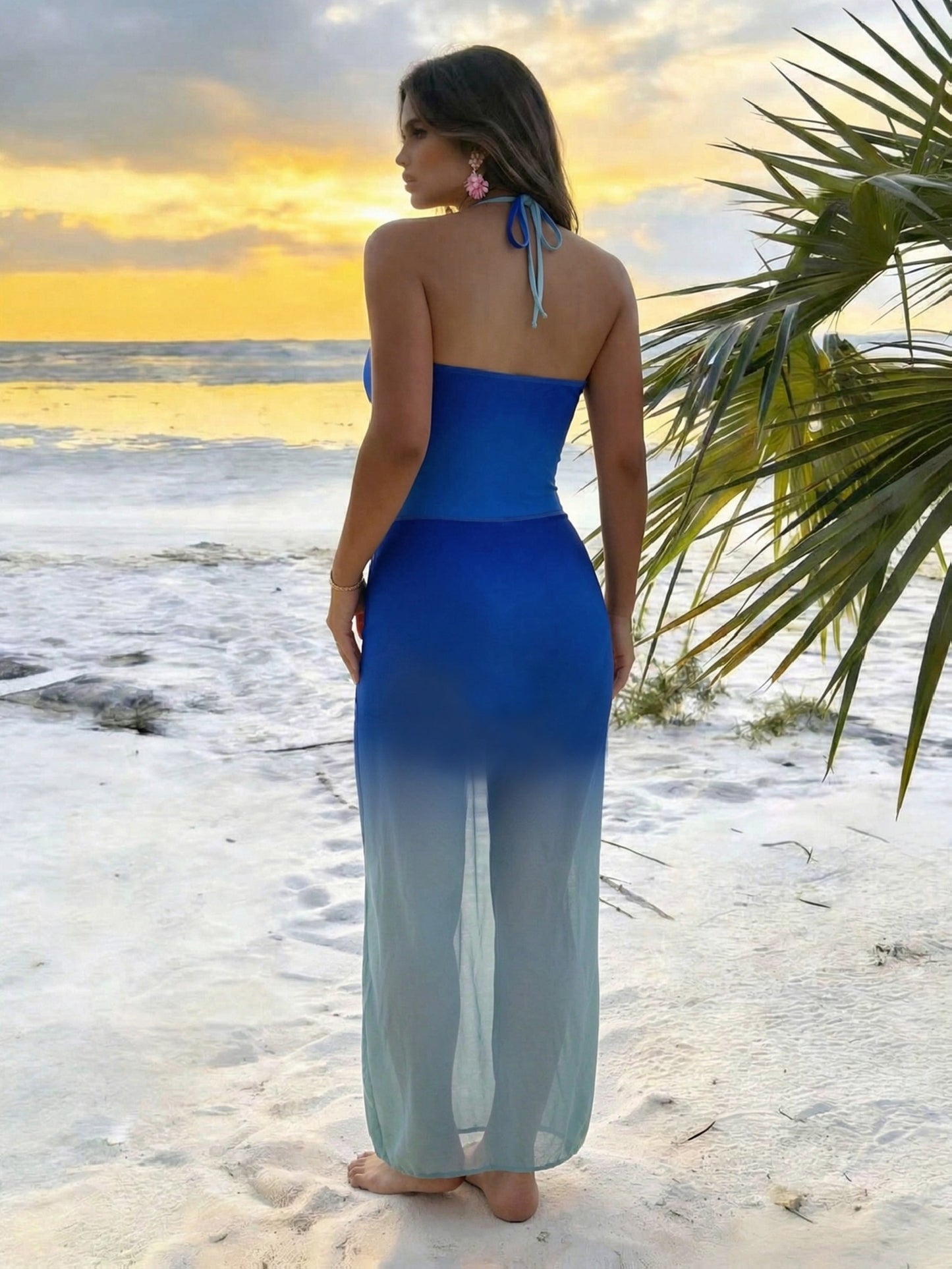 Maillot de Bain Une Piece Femme Elegant - Dos Nu, Degrade Ombre, Lacets, Rembourrage Amovible