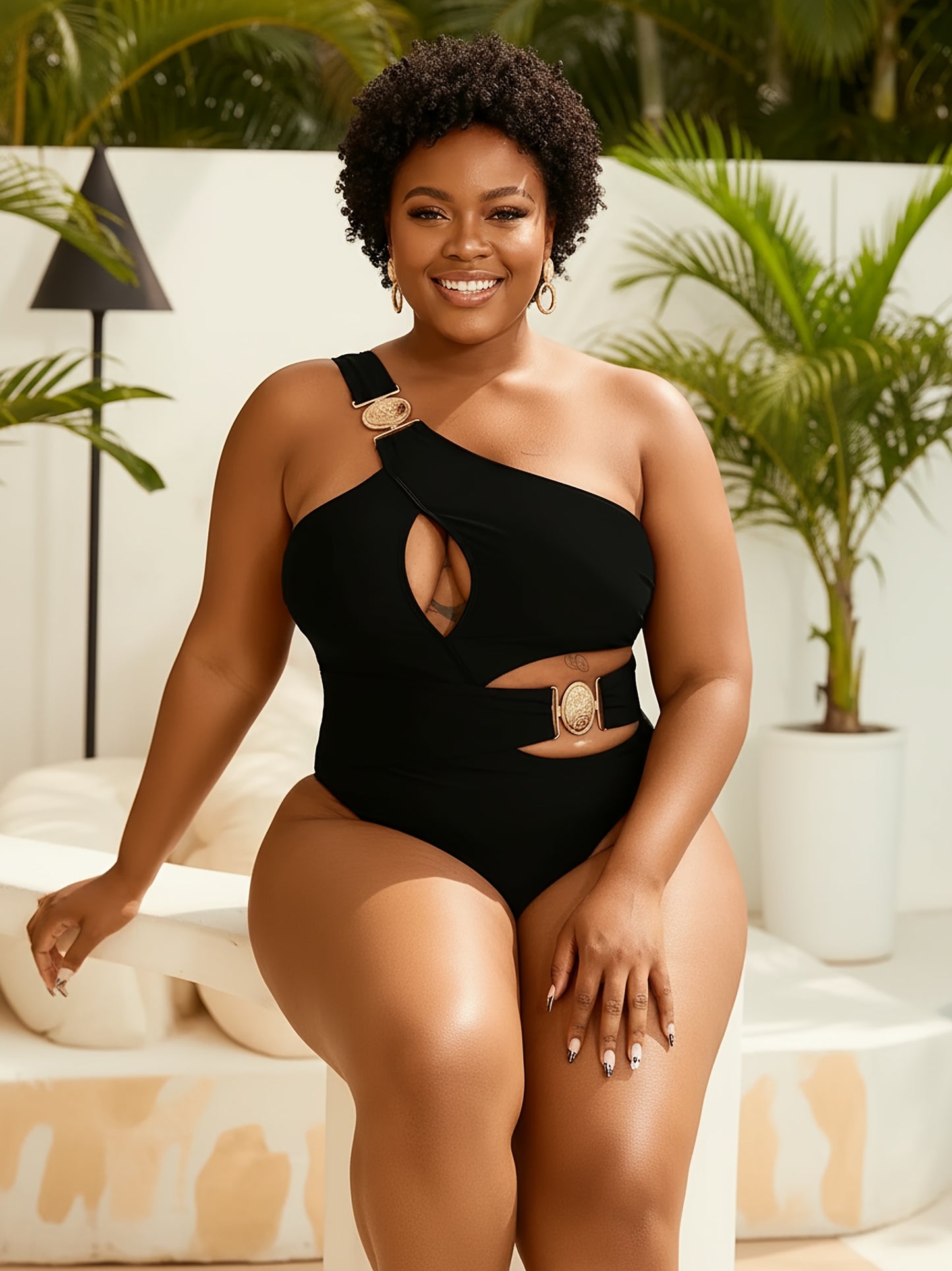 Maillot de Bain Une Piece Femme Sexy - Une Epaule, Push-Up, Grande Taille L a 4XL