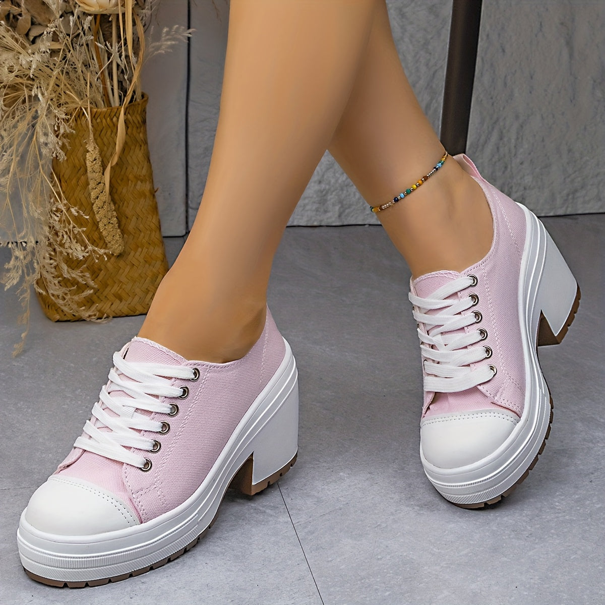 Baskets Femme Mi-Haute Plateforme Lacets - Tissu Semelle PU Style Sport 7 Coloris EU 36-42