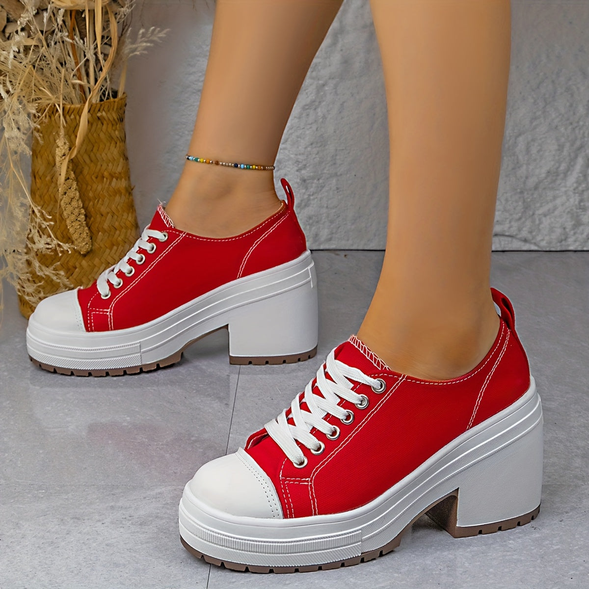 Baskets Femme Mi-Haute Plateforme Lacets - Tissu Semelle PU Style Sport 7 Coloris EU 36-42