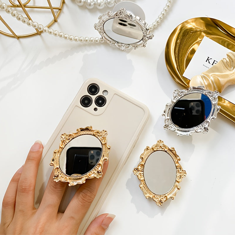 Support Téléphone Pliable ABS avec Miroir – Coussinet Adhésif, Doré & Argenté