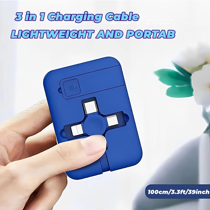 Cable USB 3-en-1 Retractable avec Support Telephone – Charge Rapide 18W, Transfert Donnees, 100cm | 8 Coloris