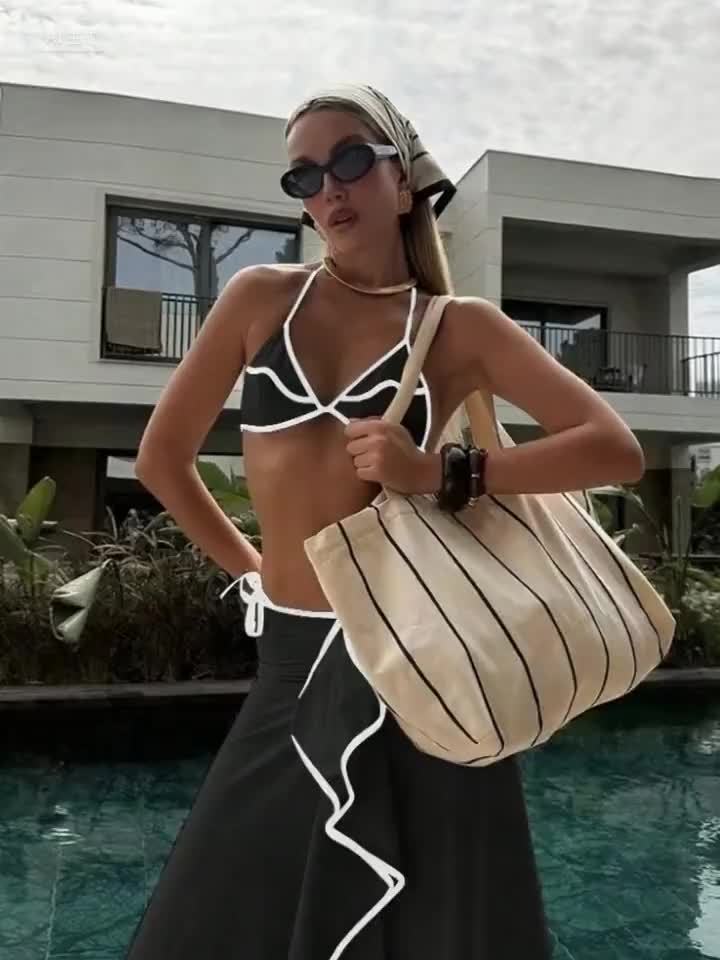 Bikini 3 Pièces Femme avec Jupe – Dos Nu, Volants & Tissu Stretch | S M L | Couleur Unie