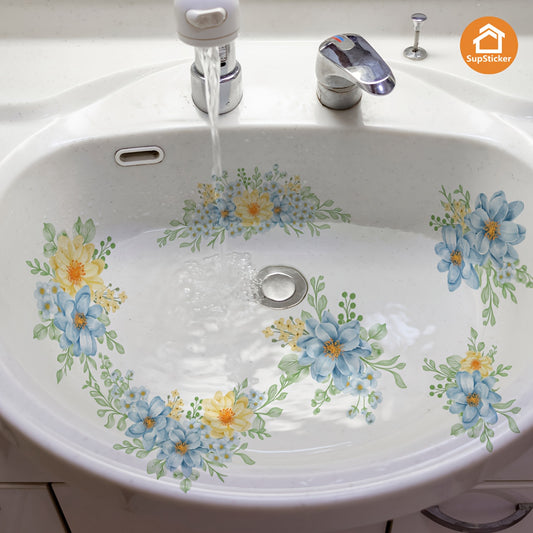 Sticker Autocollant Baignoire Lavabo Motif Floral - Vinyle, Facile a Poser, 4 Coloris, 32x47cm