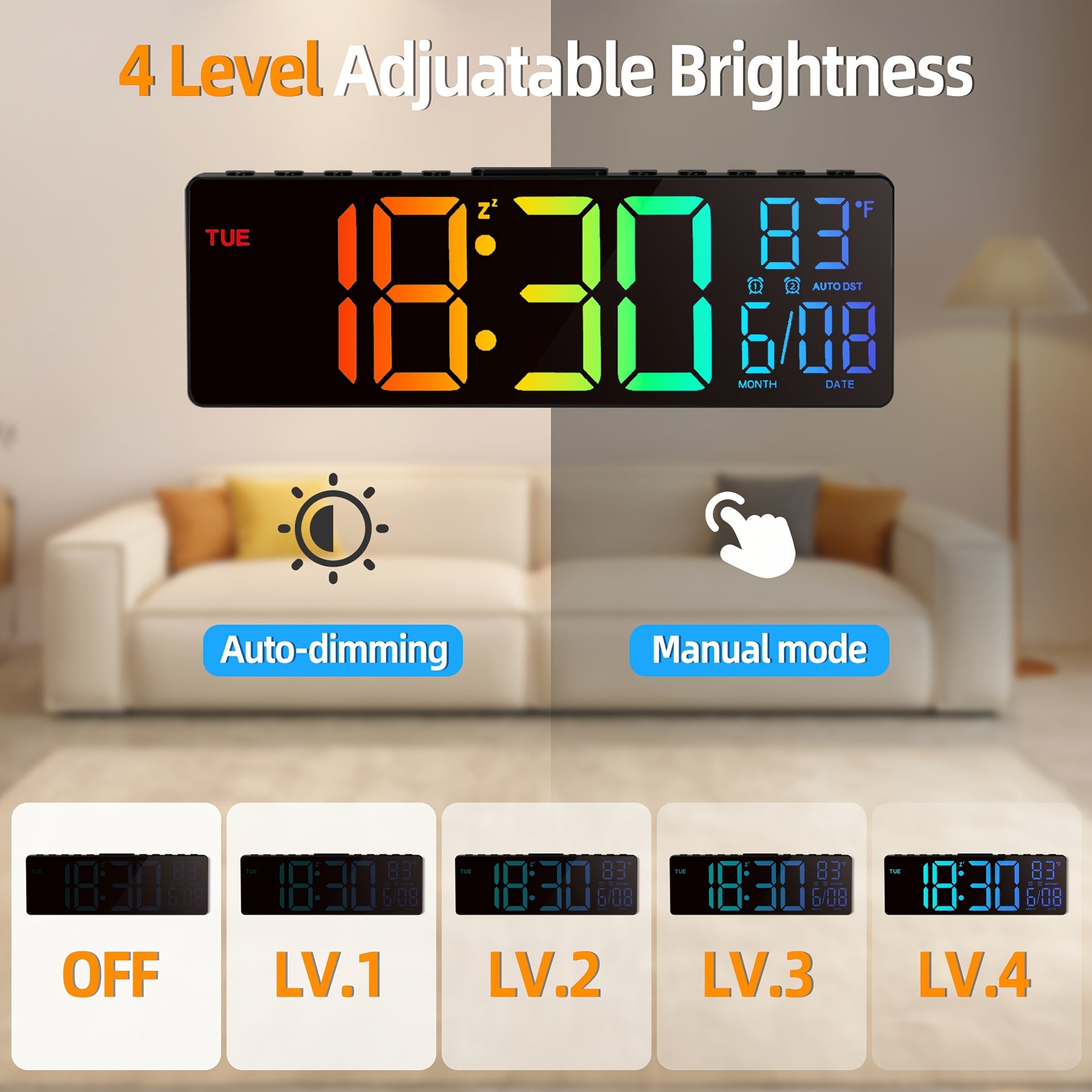Grande horloge murale numérique avec télécommande, grand écran LED - Topdecheztop.fr