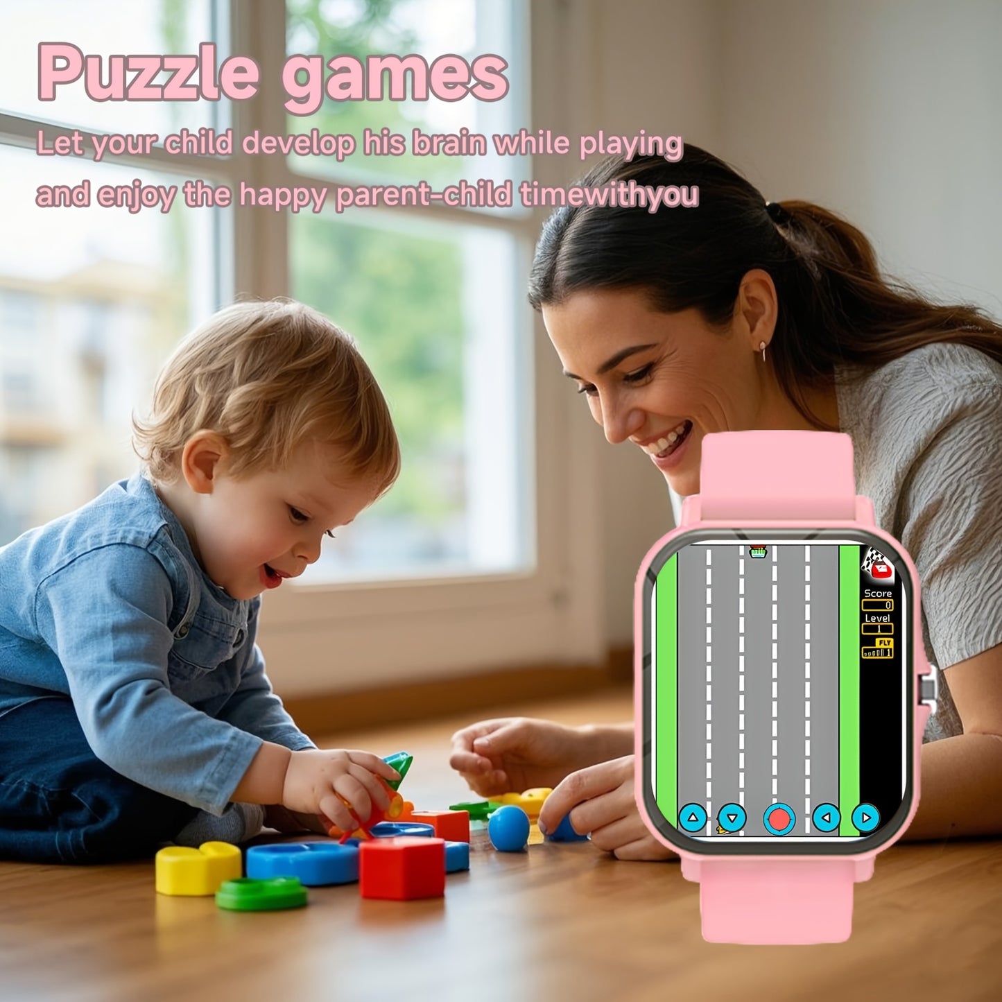 Montre Connectee Enfants Educative - Jeux, Musique, Photo Distance, Calculatrice, Reveil, Bracelet Silicone, 4 Coloris