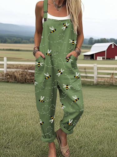 Pantalon a Bretelles Femme Imprime 3D Numerique Lin de Bambou Style Coreen - S a 5XL