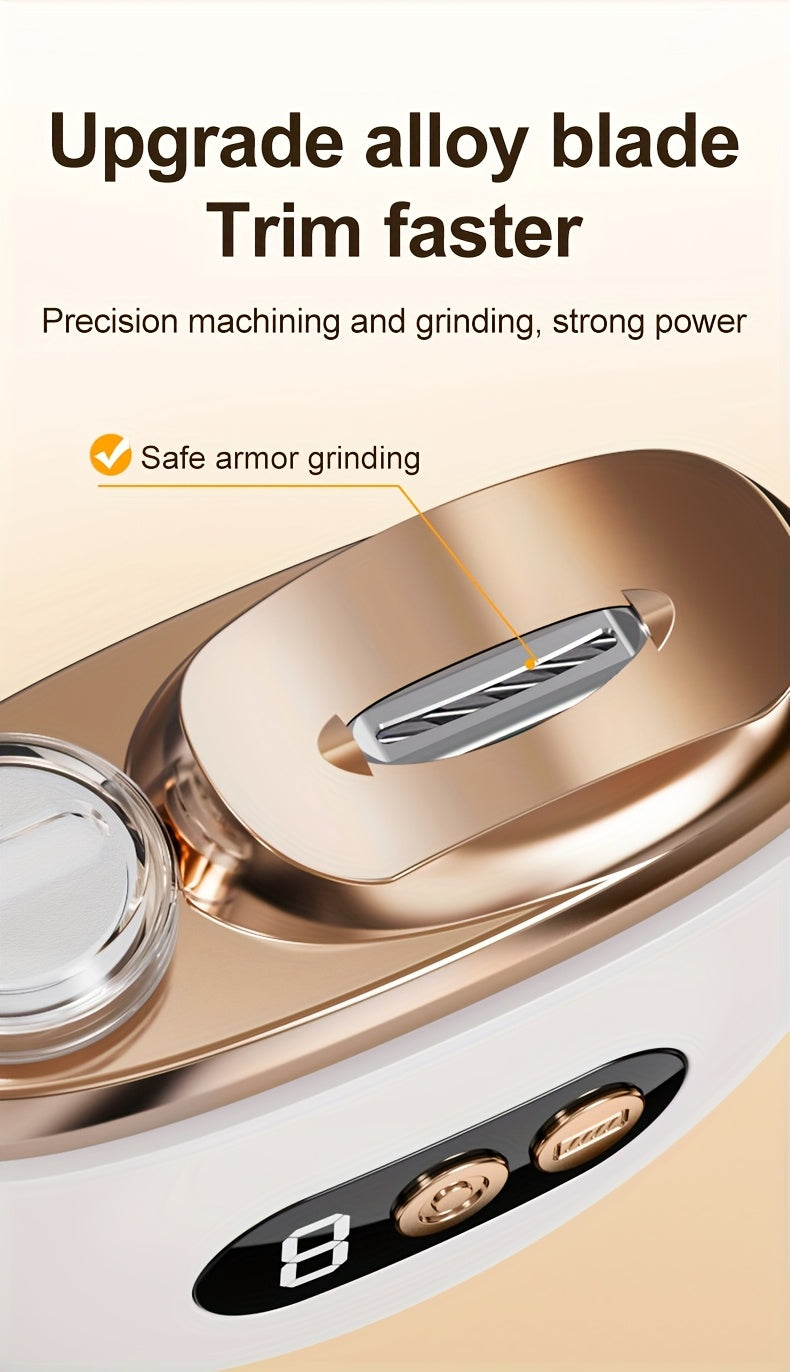 Coupe-ongles electrique 2 en 1 - Manucure, polissage, anti-coupure, eclairage, recharge USB, blanc ou orange