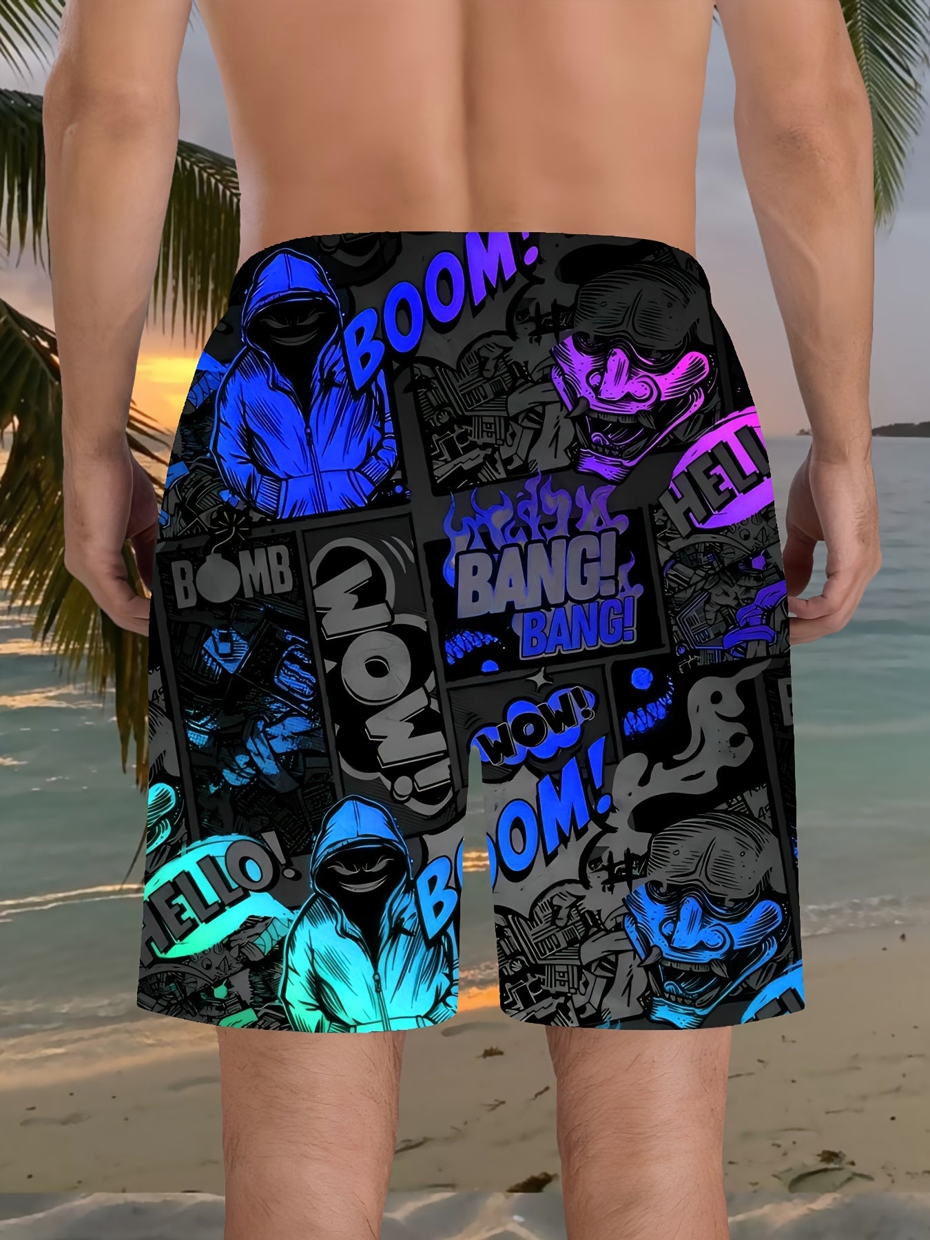 Short de Plage Homme Imprimé 3D – Style Hip-Hop Audacieux 🎵🏖️