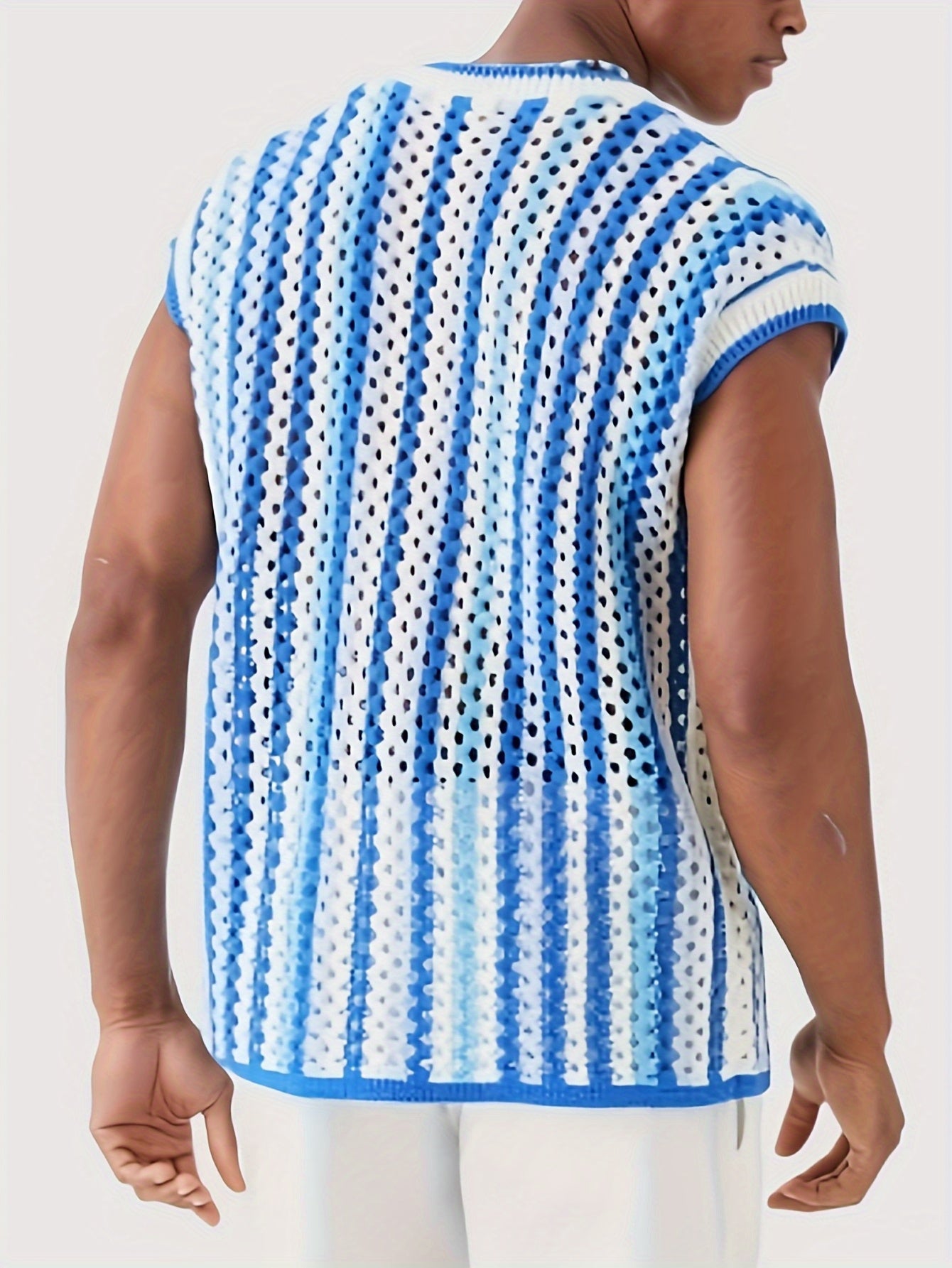 Gilet Ajoure Crochet Col V Sans Manches - Style Vacances Rayures FR S a XXL