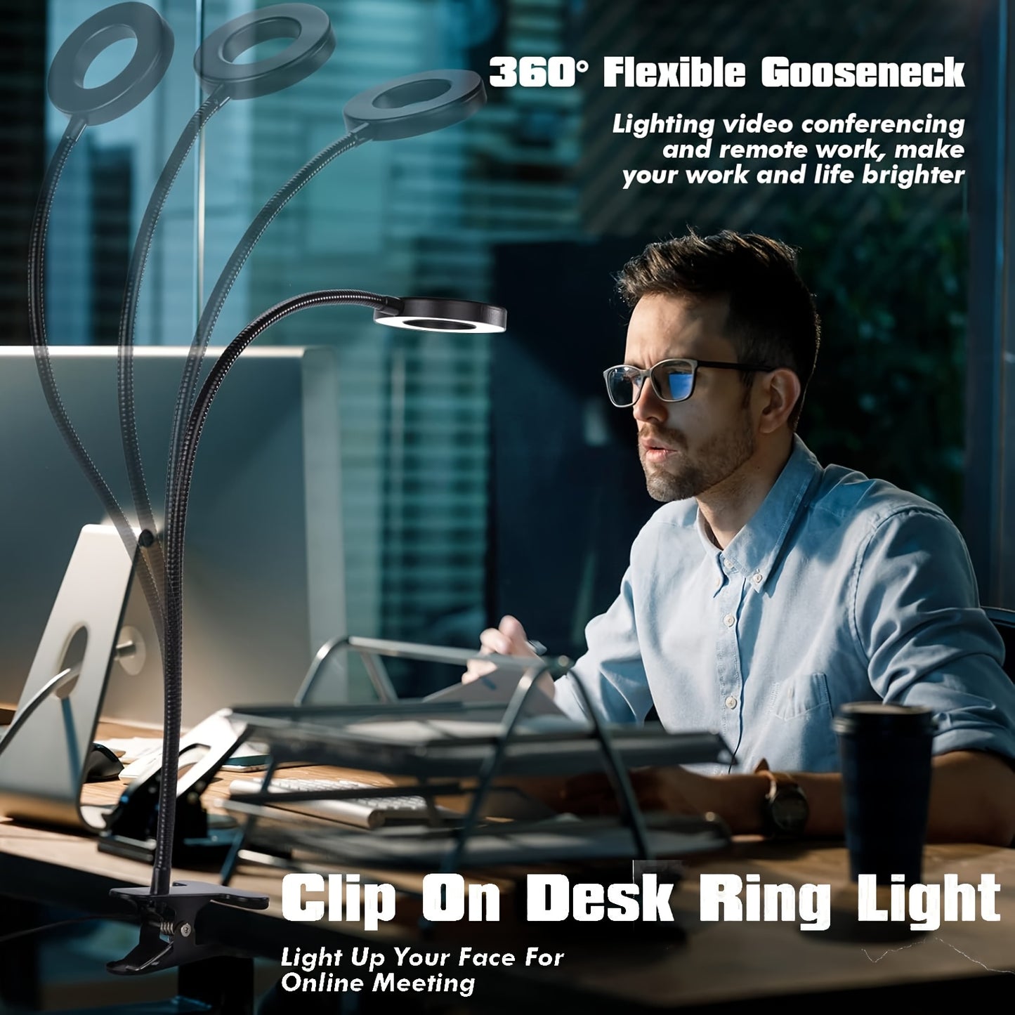 Lampe de bureau LED pince USB - Bras flexible 360° luminosité réglable