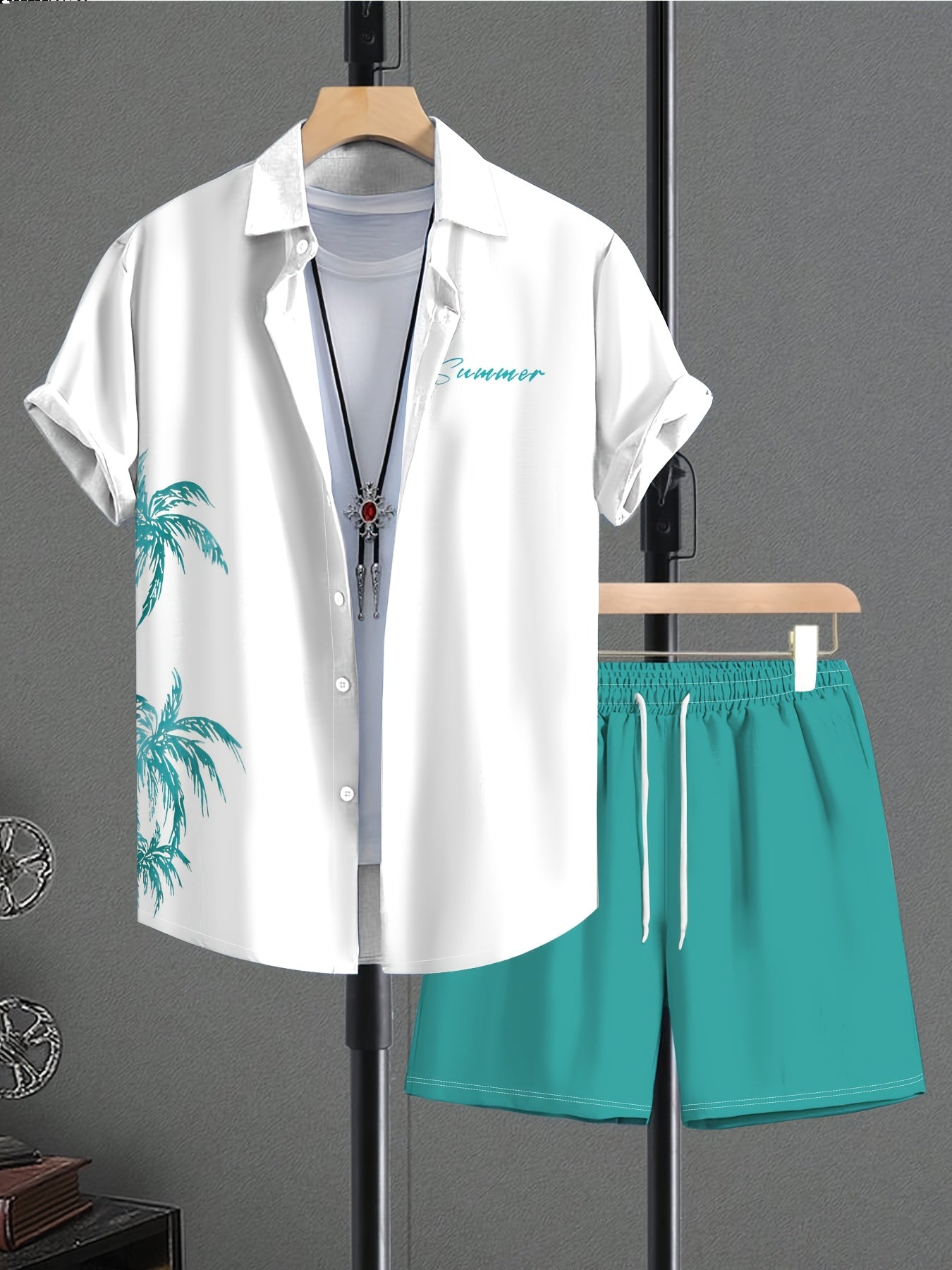 Ensemble Chemise Manches Courtes et Short Imprime Homme - Tenue Ete Decontractee