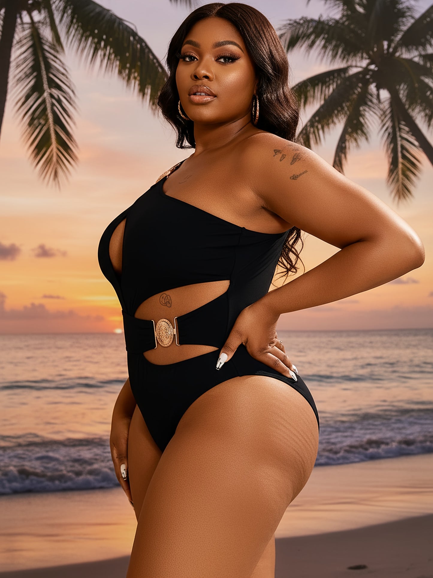 Maillot de Bain Une Piece Femme Sexy - Une Epaule, Push-Up, Grande Taille L a 4XL