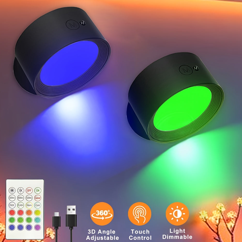 Lot de 2 appliques murales LED d'ambiance, 12 RVB + 2 couleurs, rotation à 360 ° - Topdecheztop.fr