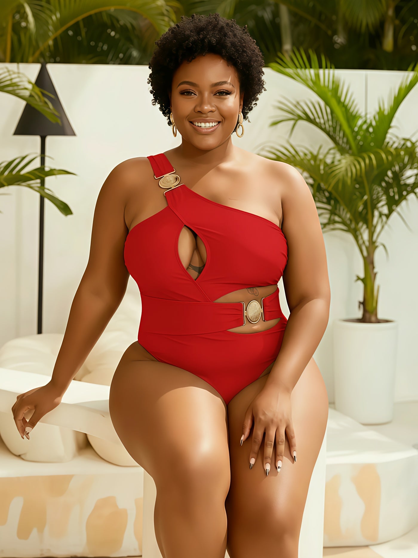 Maillot de Bain Une Piece Femme Sexy - Une Epaule, Push-Up, Grande Taille L a 4XL
