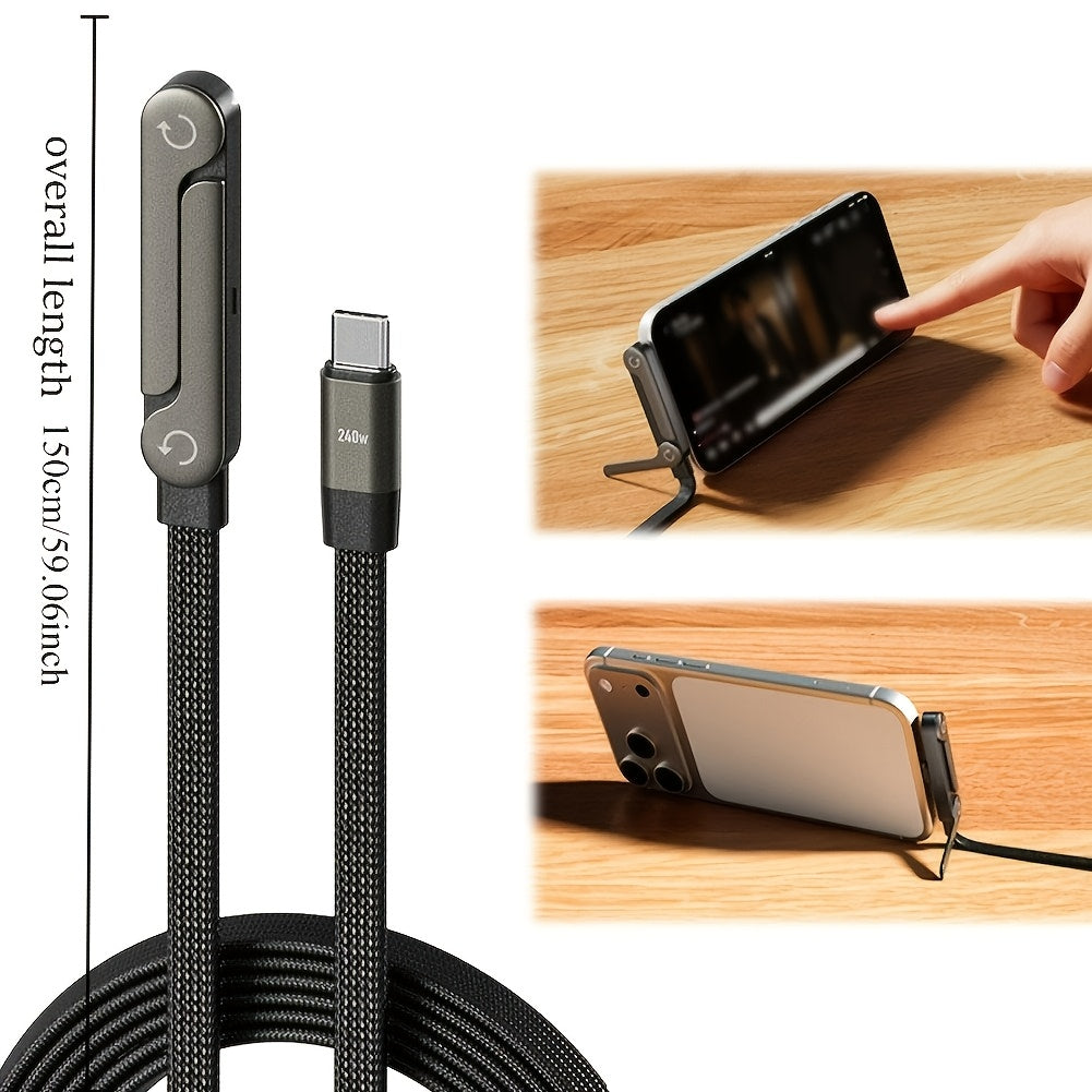 Cable USB-C Pliable 240W 2-en-1 avec Support Telephone Integre