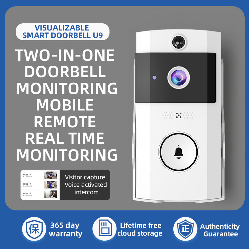 Sonnette video sans fil HD avec protection anti-pluie - Interphone visuel couleur, 38 sonneries