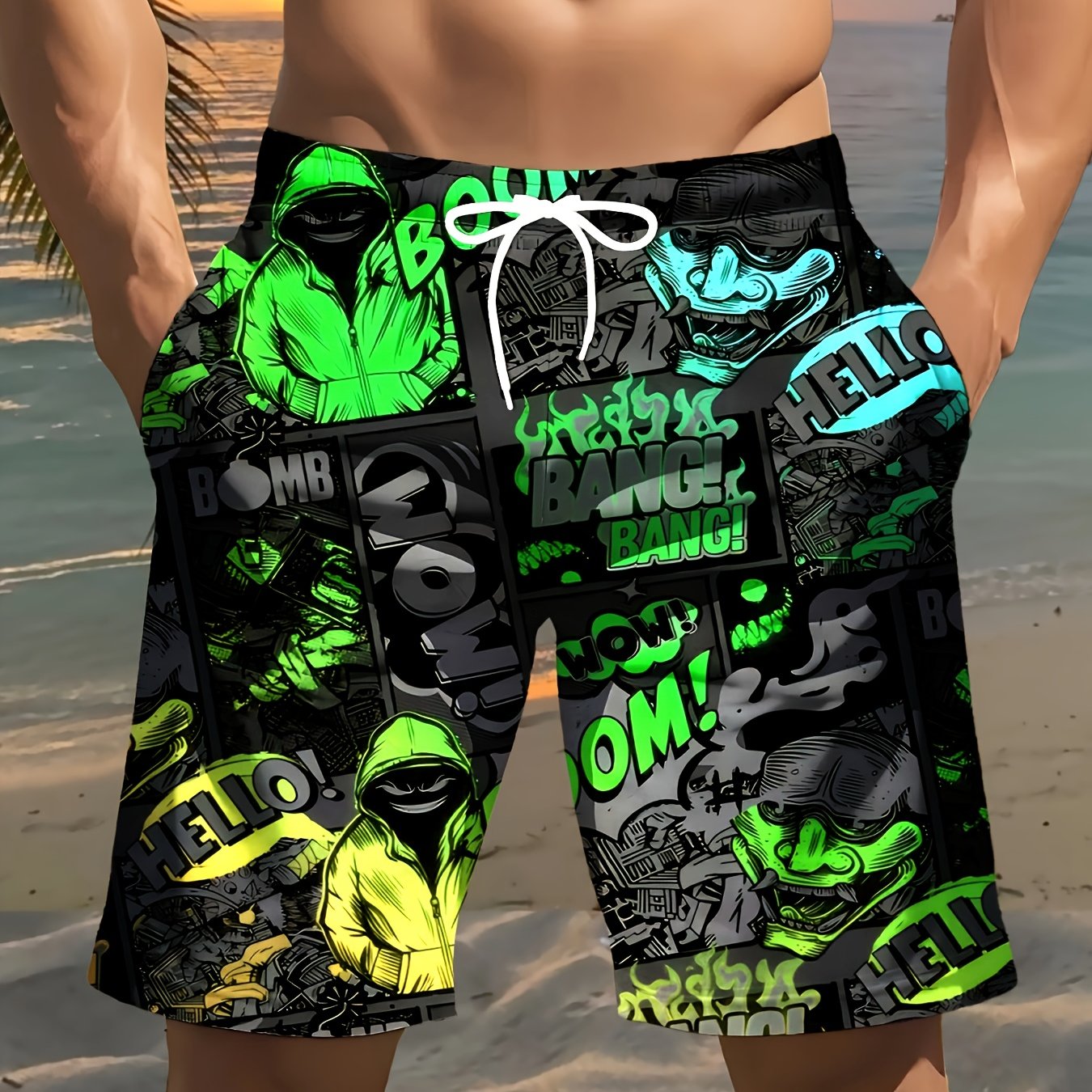 Short de Plage Homme Imprimé 3D – Style Hip-Hop Audacieux 🎵🏖️