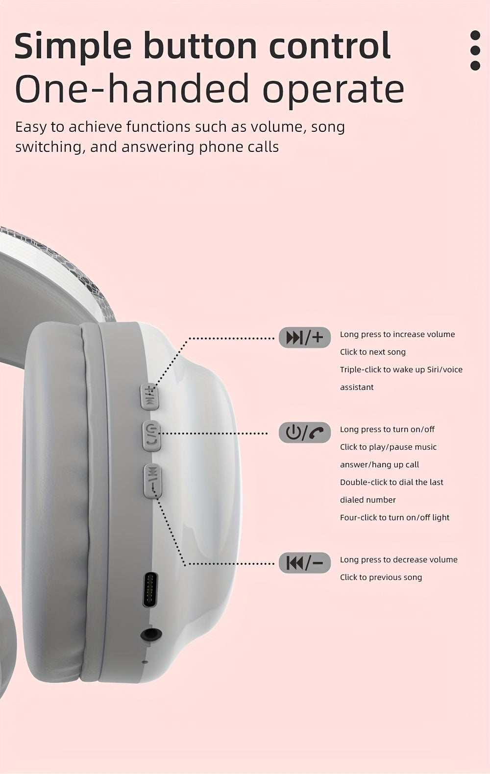 Casque Sans Fil Bluetooth 5.3 – Léger, Micro Intégré, Lumières LED & Batterie 360mAh | 5 Coloris