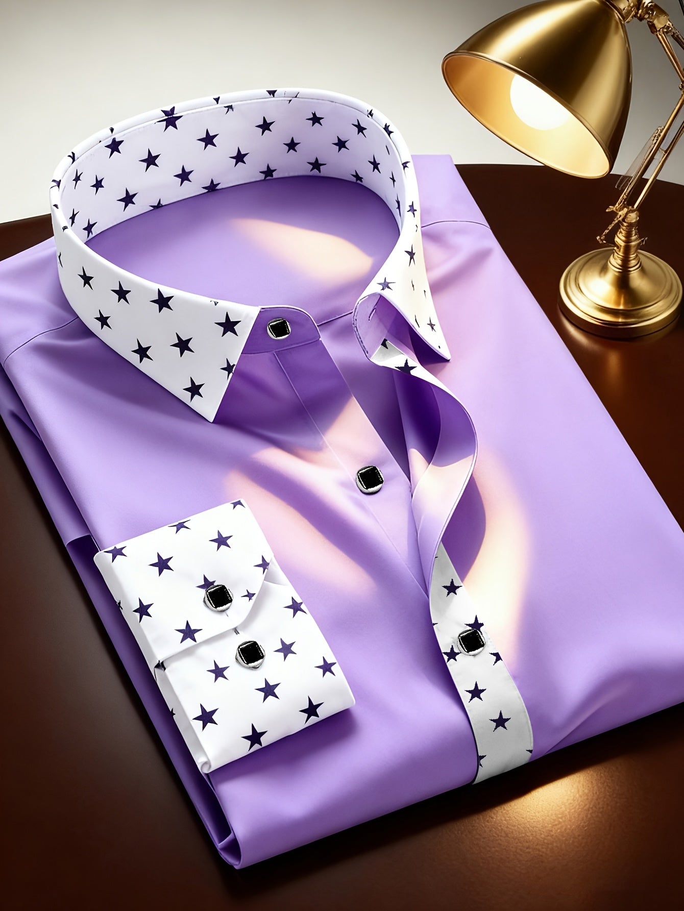 Chemise Homme Manches Longues Motif Galaxie Etoiles - Slim Col Revers Polyester