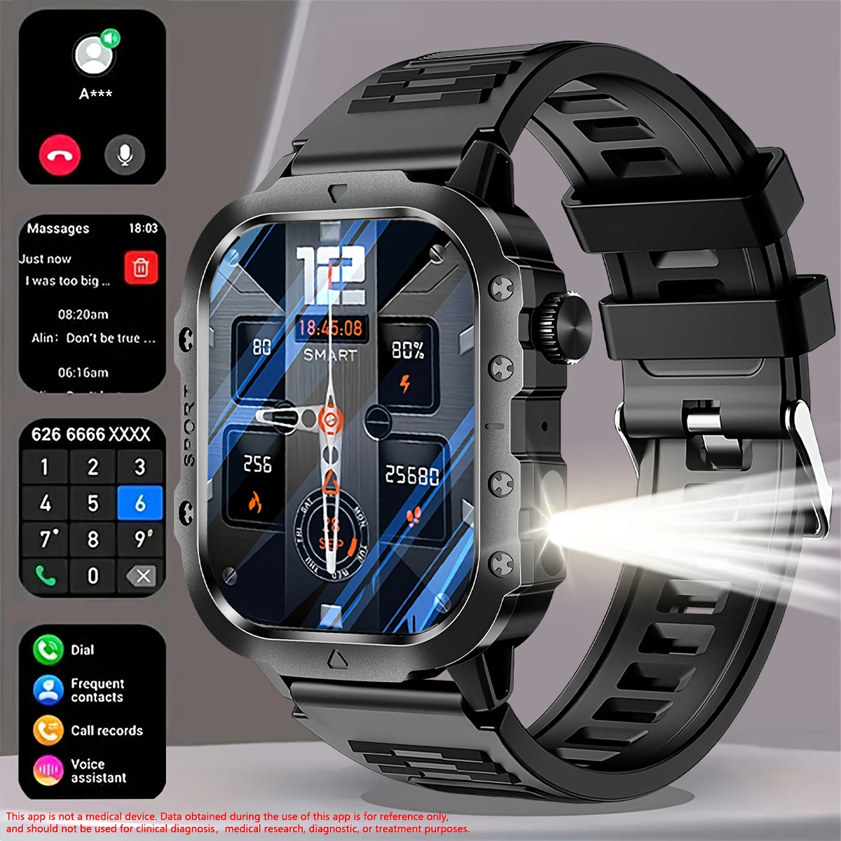Montre Connectée Homme Paearofero — Cadran Carré 5,1cm, Bracelet Silicone, Appel & Suivi, 3 Coloris
