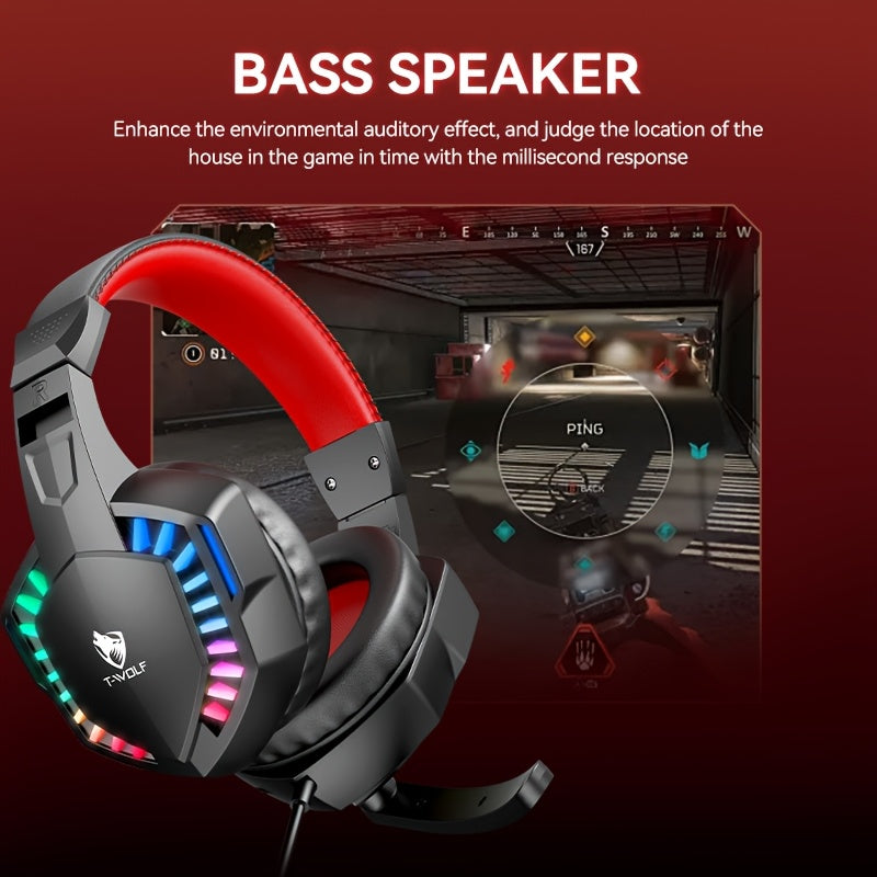Casque Gaming Filaire RGB 7 Couleurs – Léger, Élégant & Jack 3,5mm | Alimentation USB | Rouge