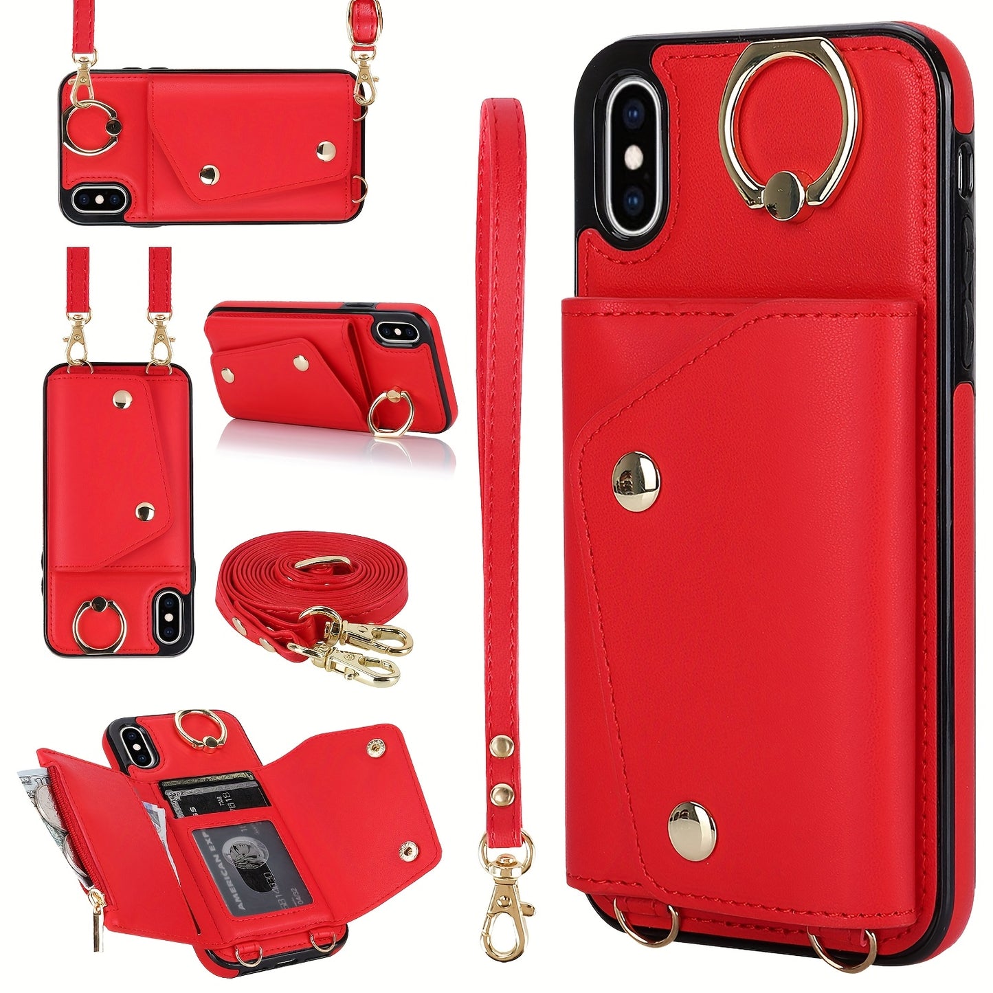 Étui Portefeuille Bandoulière iPhone – Similicuir, Support Intégré, Anti-Choc 📱✨