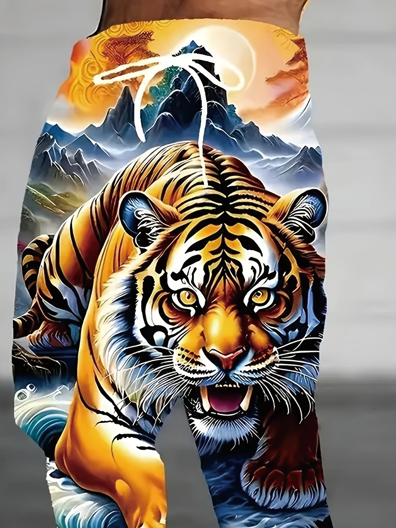 Pantalon Sport Décontracté Homme — Imprimé Rétro Tigre, 100% Polyester, Cordon, S-XXXL