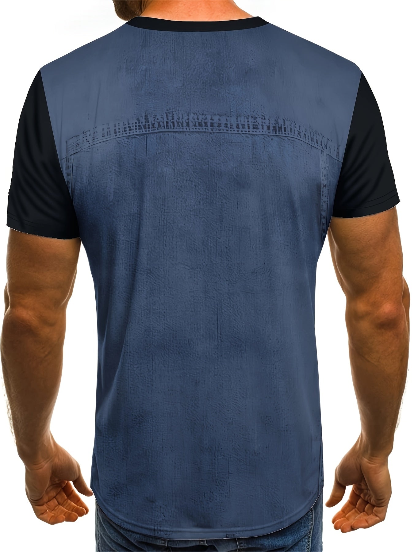 Ensemble 2 pieces homme imprime faux denim - Haut manches courtes + short assortis, polyester stretch, bleu