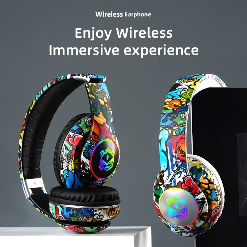 Casque Gaming Sans Fil – Compatible PC, Téléphone & Tablette | Micro Intégré, Batterie 200mAh & USB-C | Noir & Blanc