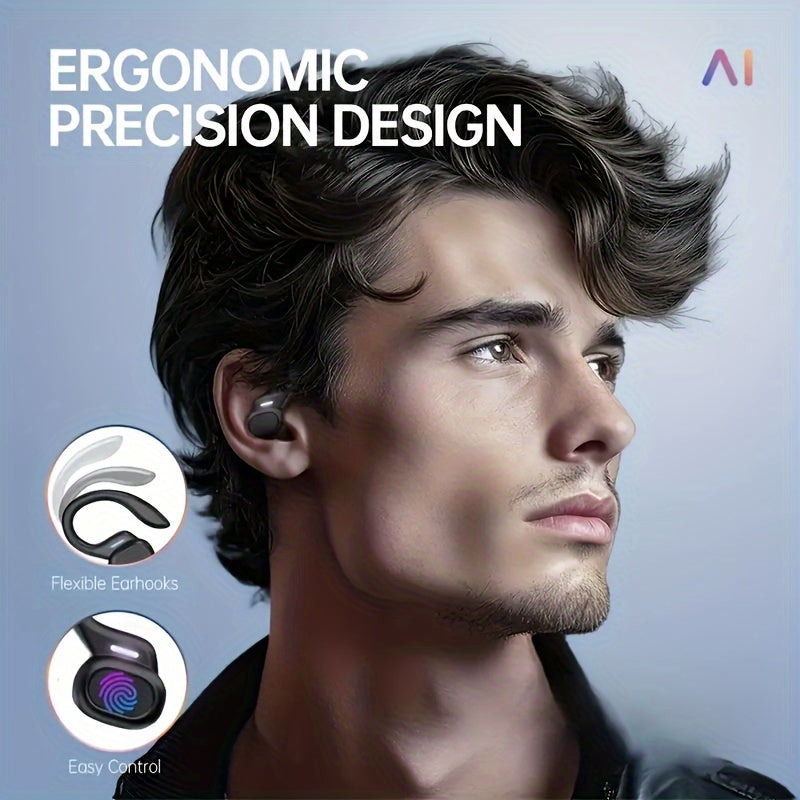 Ecouteurs sans fil LAN XUN crochets oreille - Batterie 300mAh, USB-C, boitier charge, micro condensateur, rouge ou noir