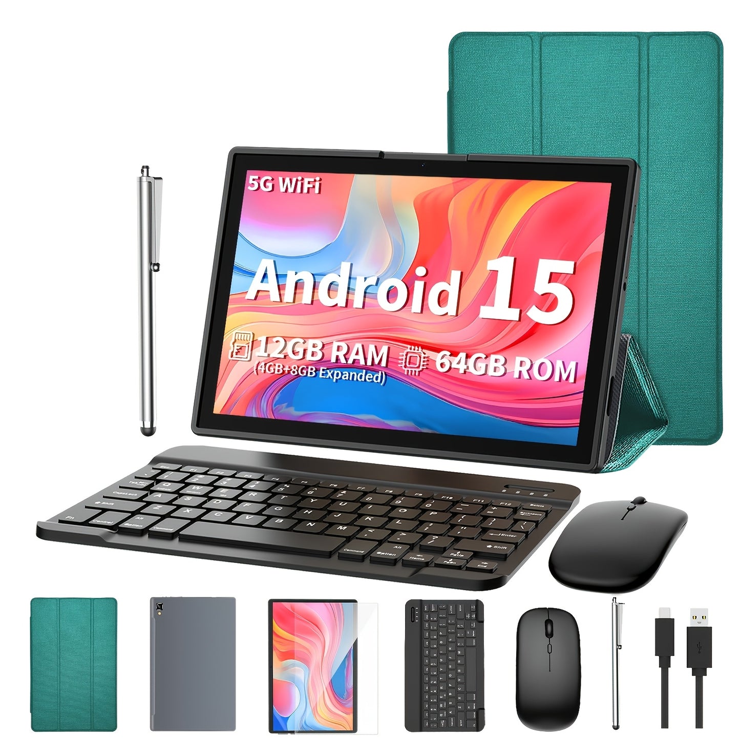 Tablette Android 15 10,1 Pouces 12Go RAM 64Go - 2-en-1 WiFi 6 Double Camera
