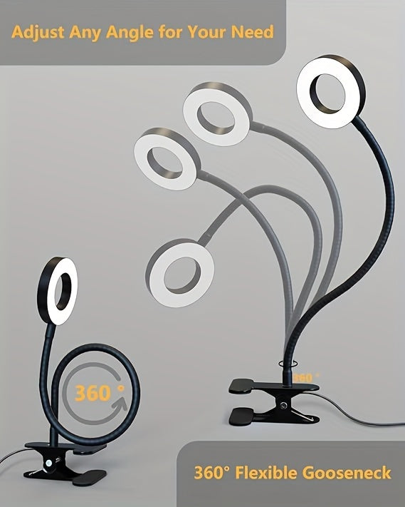 Lampe de bureau LED pince USB - Bras flexible 360° luminosité réglable