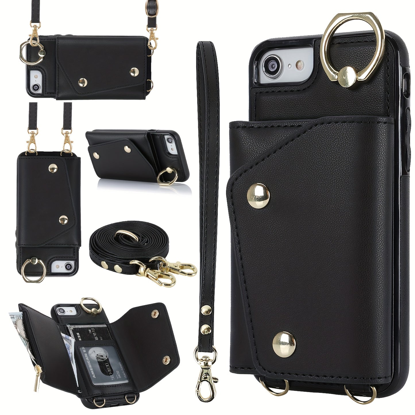 Étui Portefeuille Bandoulière iPhone – Similicuir, Support Intégré, Anti-Choc 📱✨