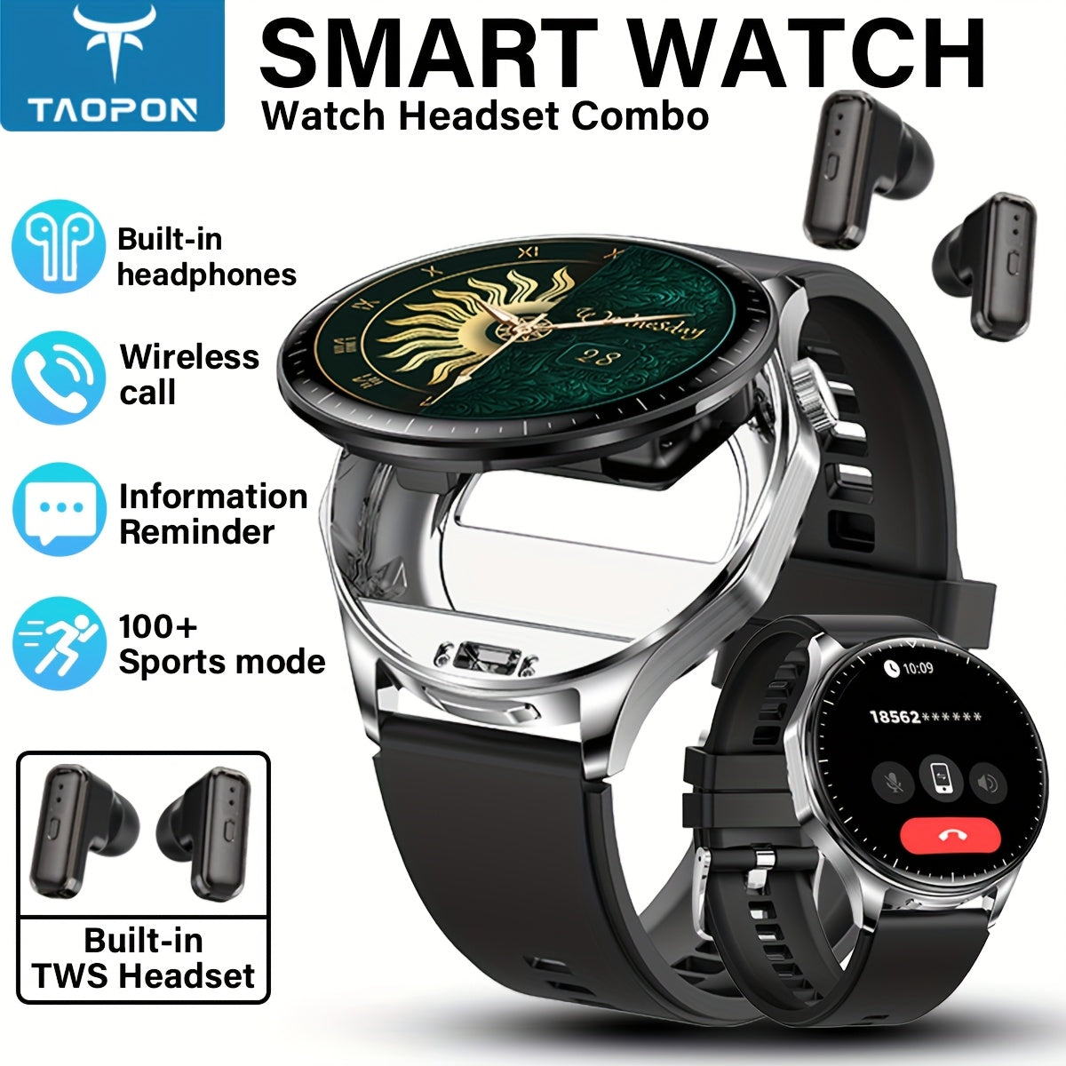 Montre Connectée 2-en-1 TAOPON – Écran AMOLED HD, Appels Sans Fil & Modes Sportifs | Homme & Femme