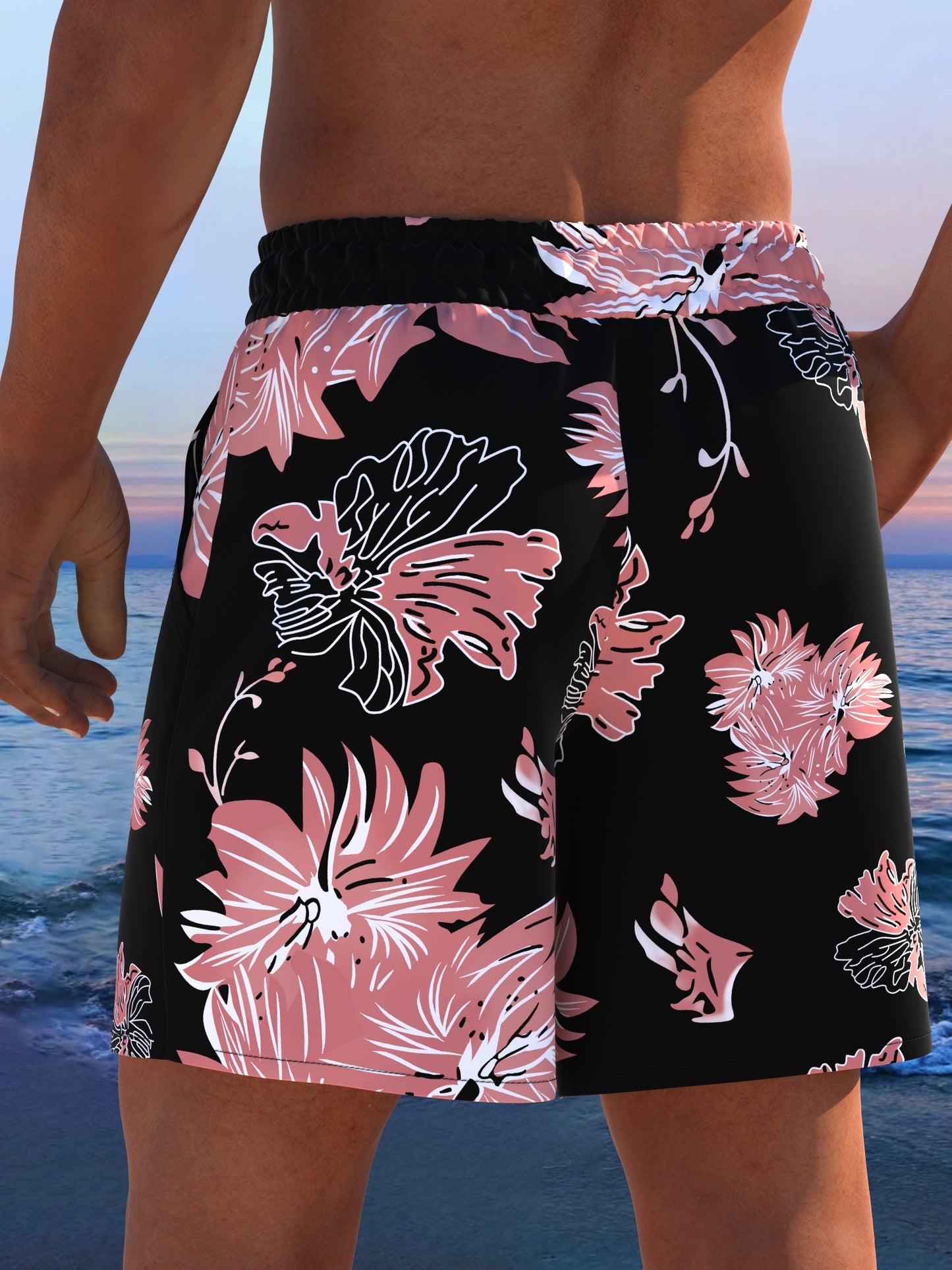 Short de plage homme imprimé tropical cordon ajustable - Coupe ample, séchage rapide