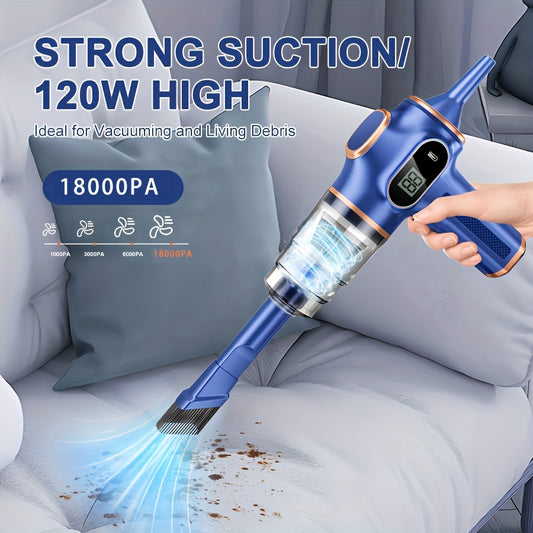 Aspirateur portable sans fil 2 en 1 BELIBUY - 18000 Pa, souffleur, ecran LED, recharge USB, noir ou bleu