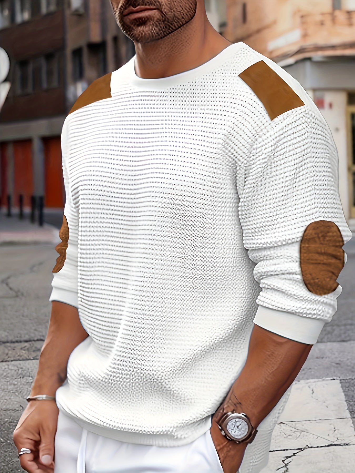 Sweat-shirt décontracté en tricot gaufré pour homme - Topdecheztop.fr