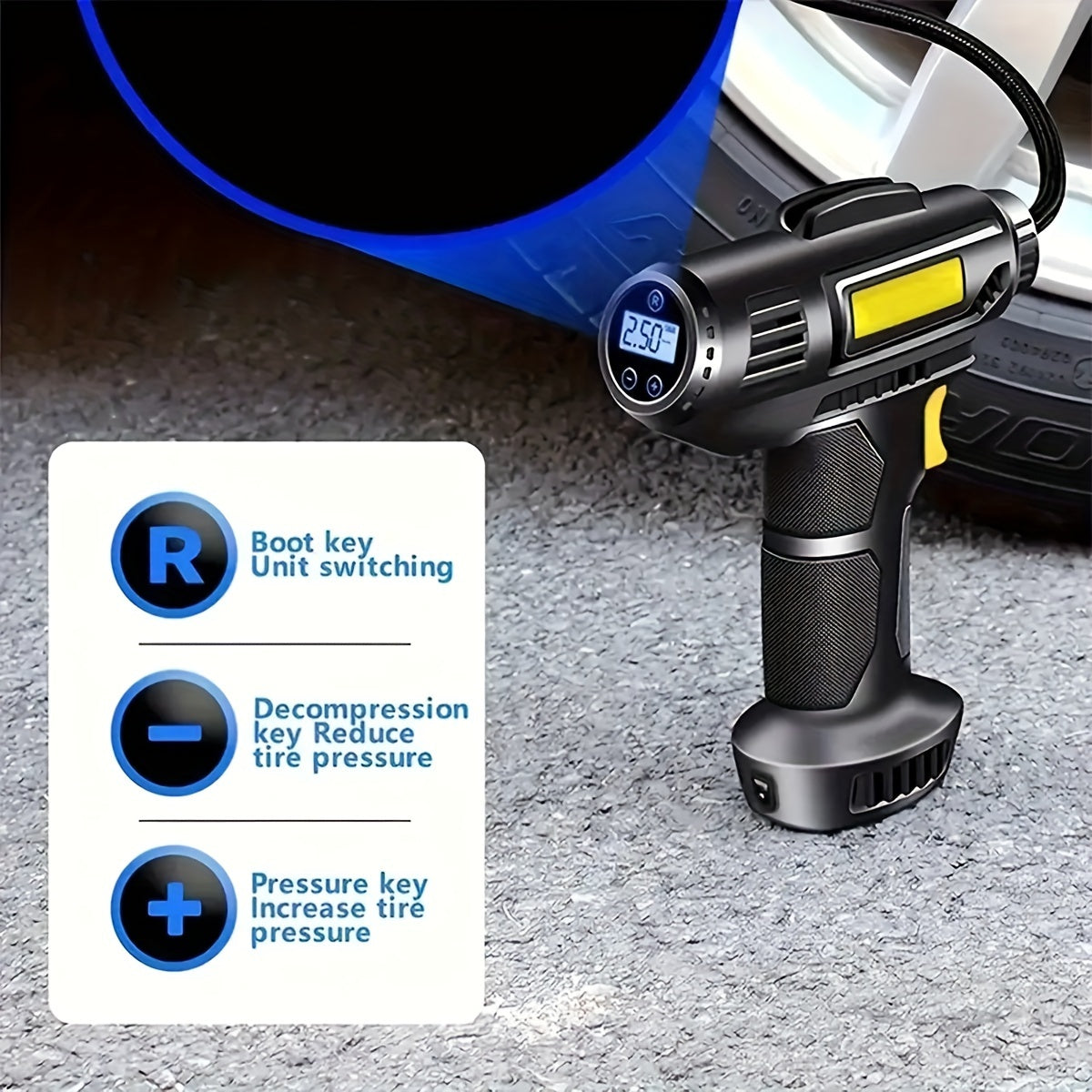 Compresseur d'air et gonfleur portable 120 W - Sans fil, rechargeable par USB - Topdecheztop.fr
