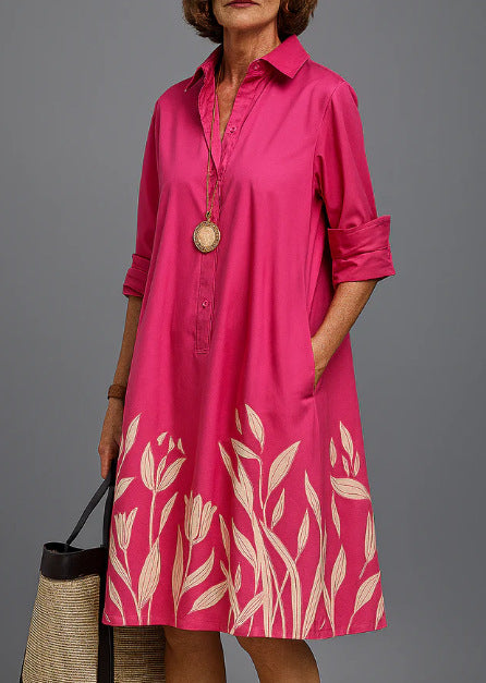 Robe Chemise Manches Longues Femme – Col Polo, Couleur Unie, Mi-Longue Grande Taille