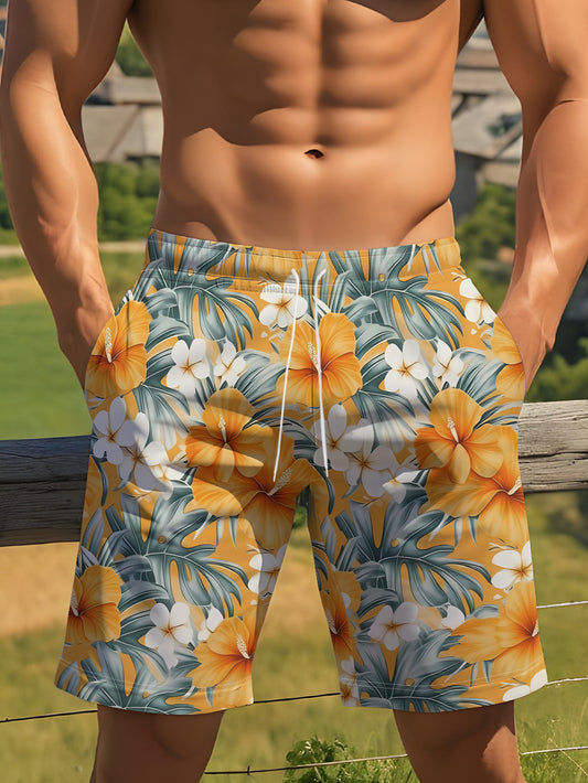 Short de bain homme séchage rapide imprimé palmier tropical - Plage été