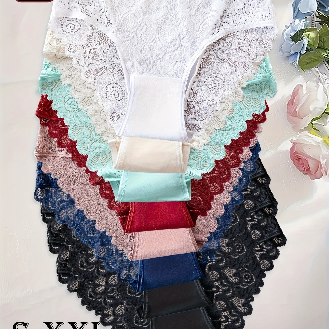 Lot de 9 culottes femme en coton avec dentelle - Couleur unie, style élégant, confort quotidien
