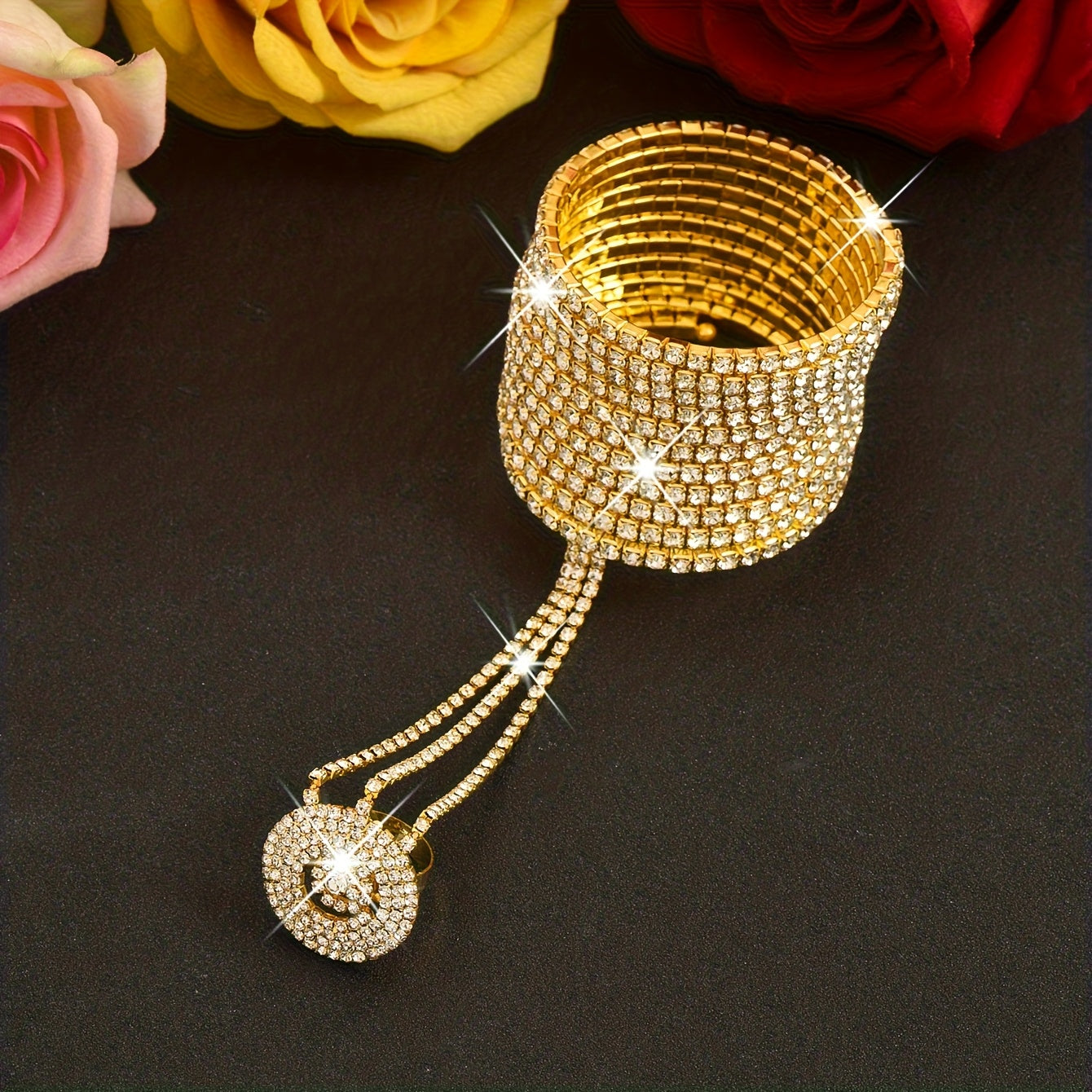 Bracelet Strass Multi-Rangs Femme - Style Luxe Pailletes Dore Argente